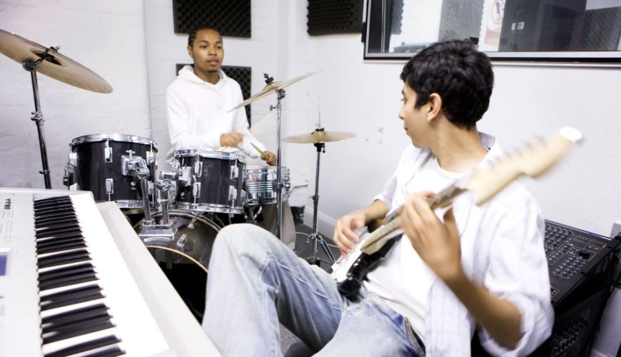 Student Rock band Practice at Music Institute